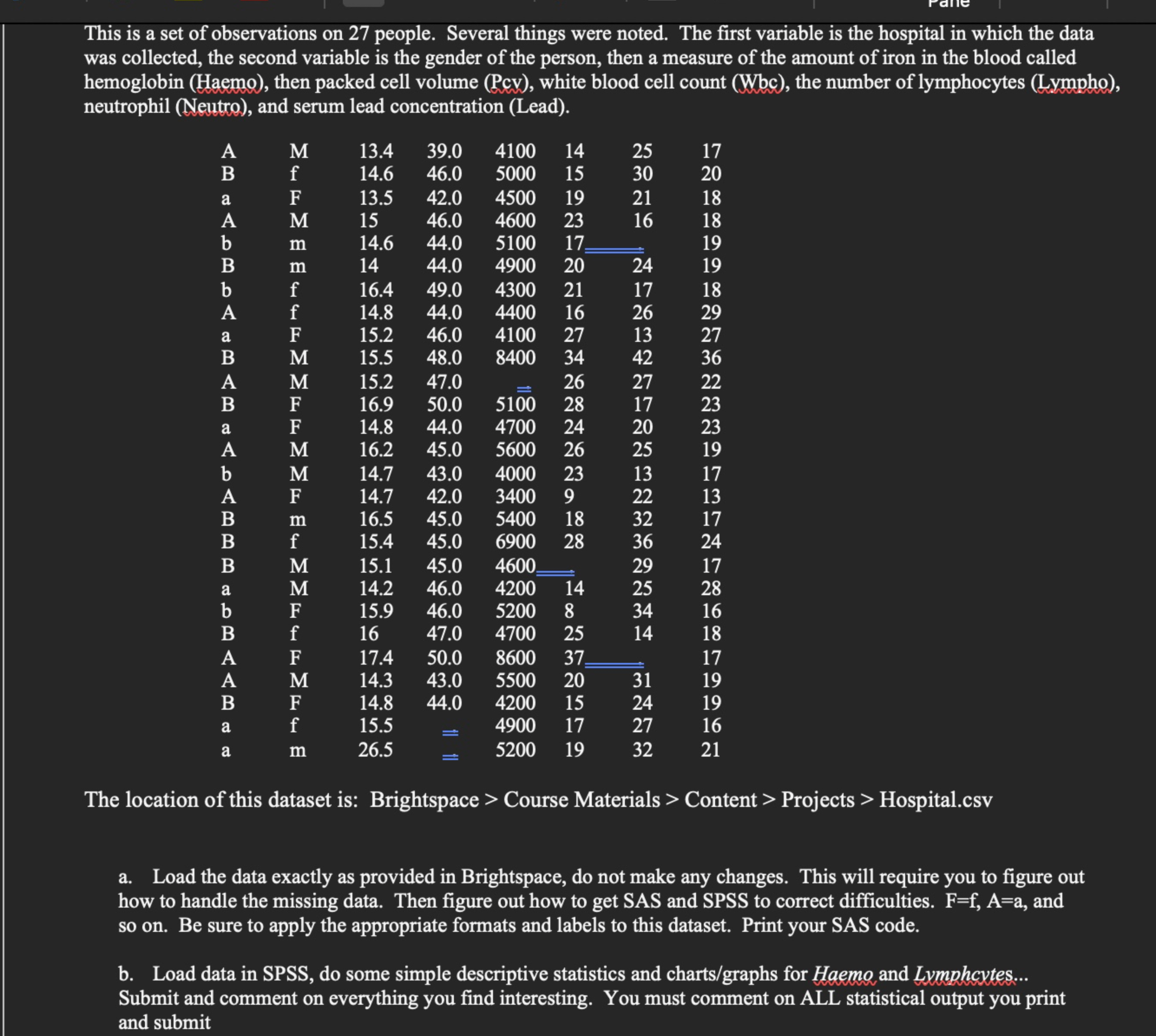 c . In SAS, get descriptive statistics and plots