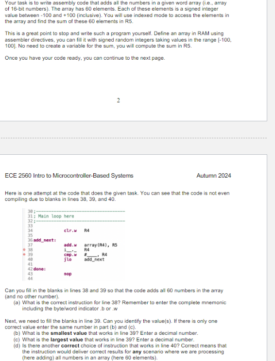 Your task is to write assembly code that adds all