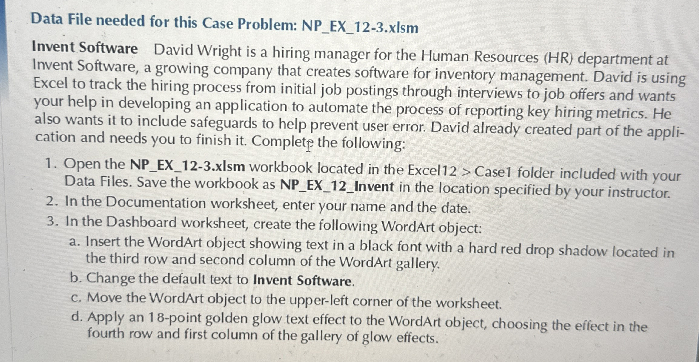 Data File needed for this Case Problem: NP _ EX _