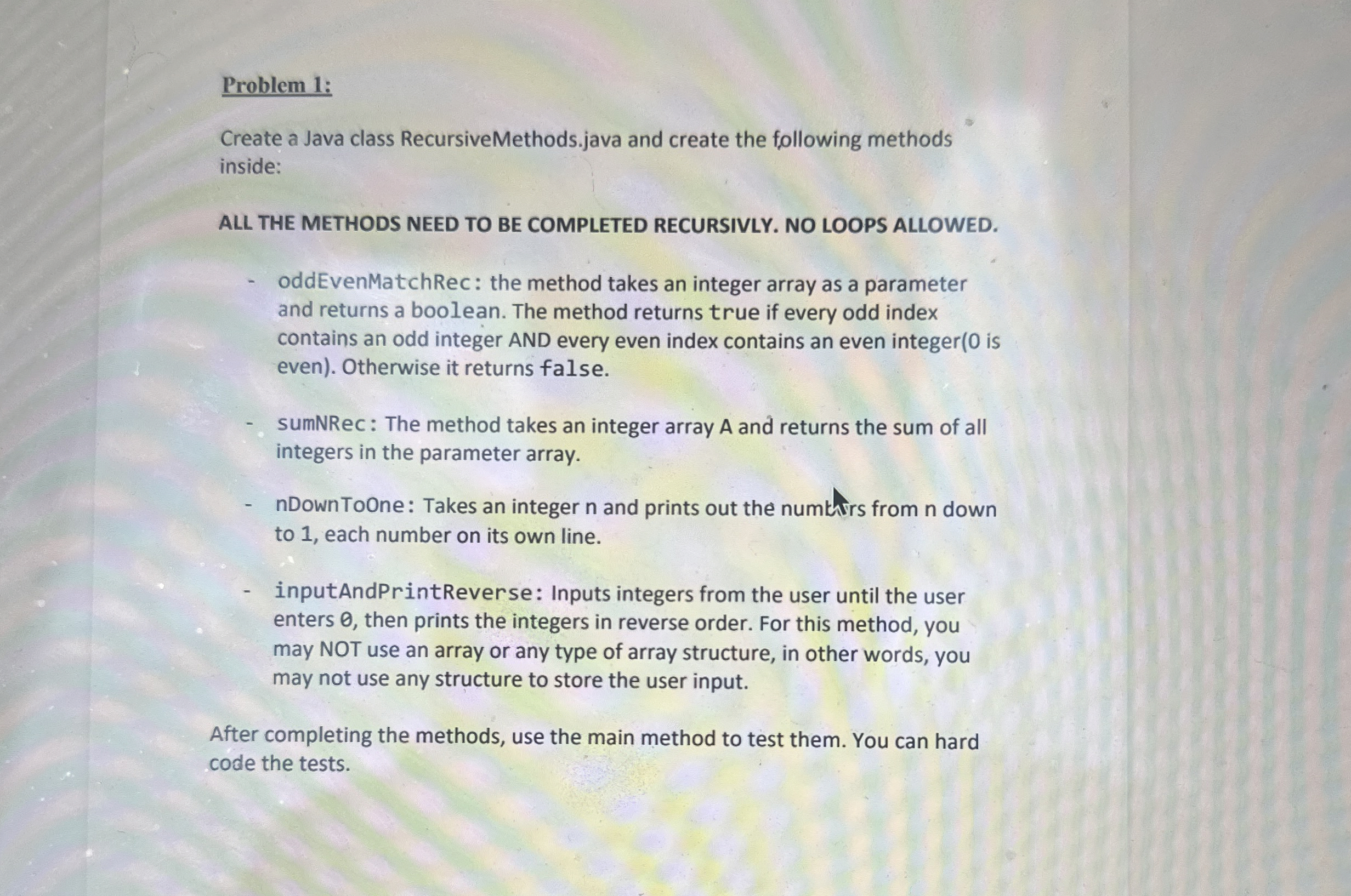 Problem 1 : Create a Java class