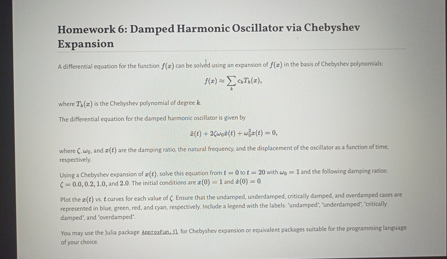 Homework 6 : Damped Harmonic Oscillator via