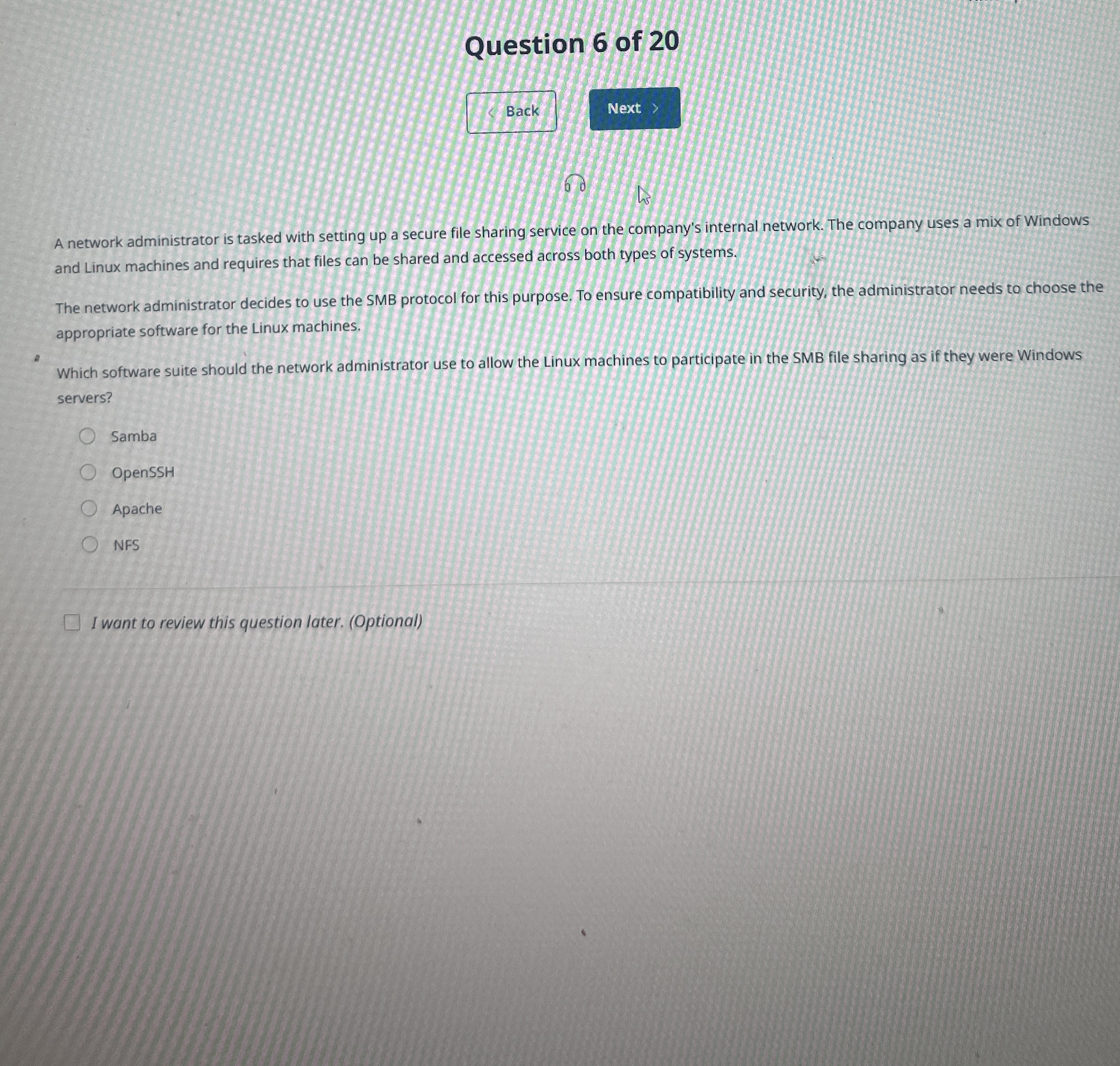 Question 6 of 2 0 Back 0 A network administrator