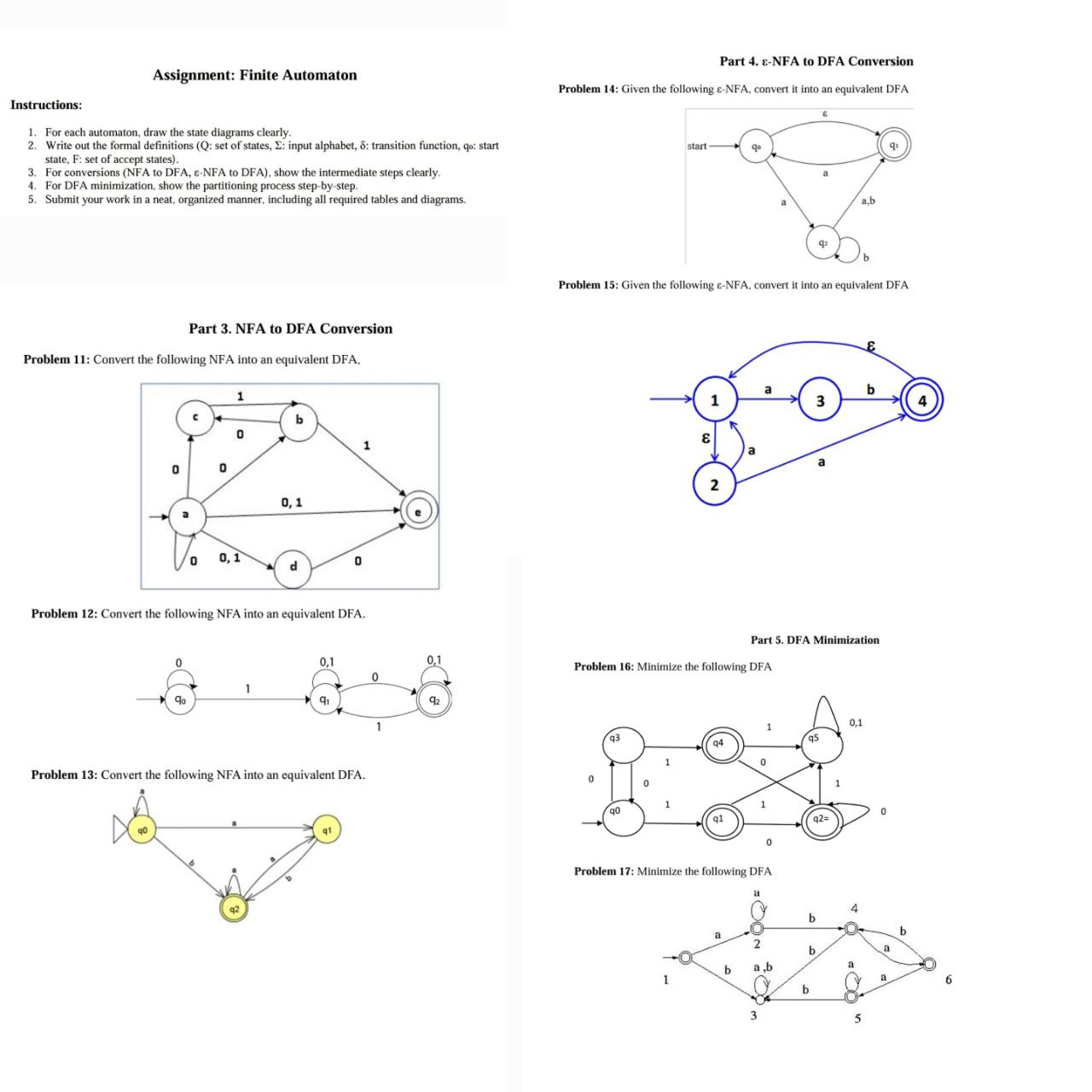 Part 3 . NFA to DFA Conversion Problem 1 1 :