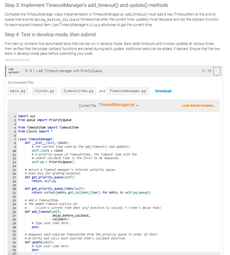 Step 3 : Implement TimeoutManager's add _ timeout