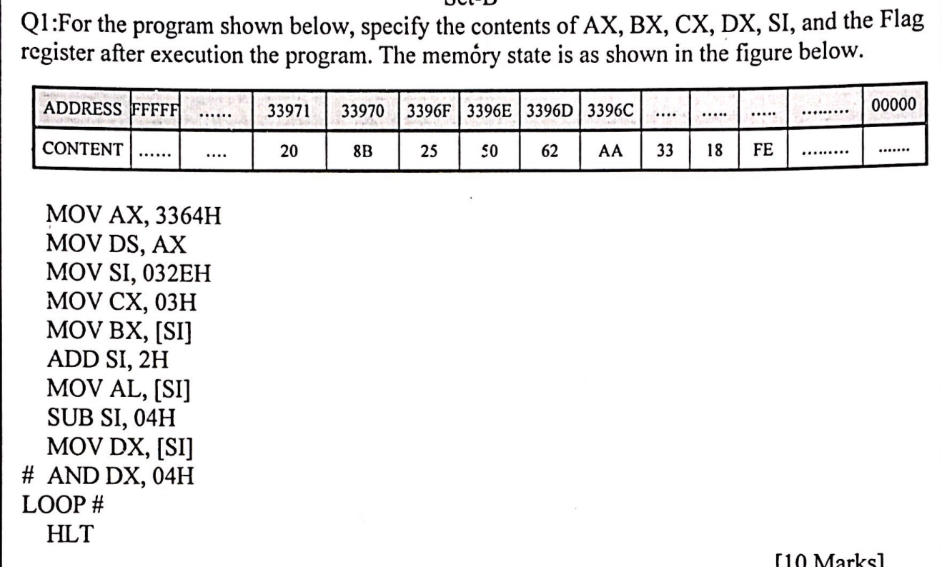Q 1 :For the program shown below, specify the