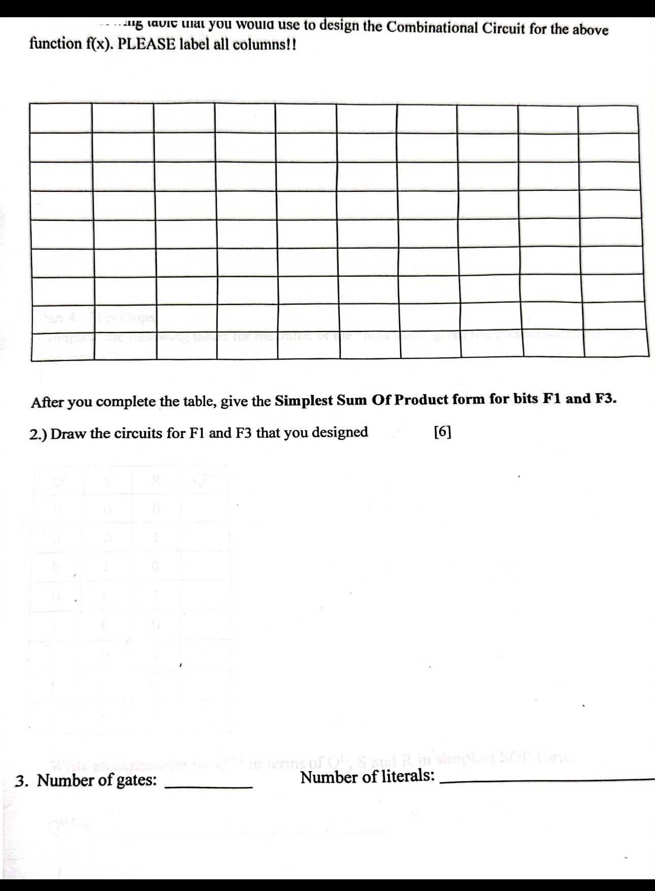 Use the following table that you wouId use to