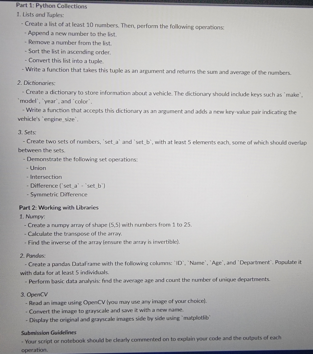 Part 1 : Python Collections Lists and Tuples:
