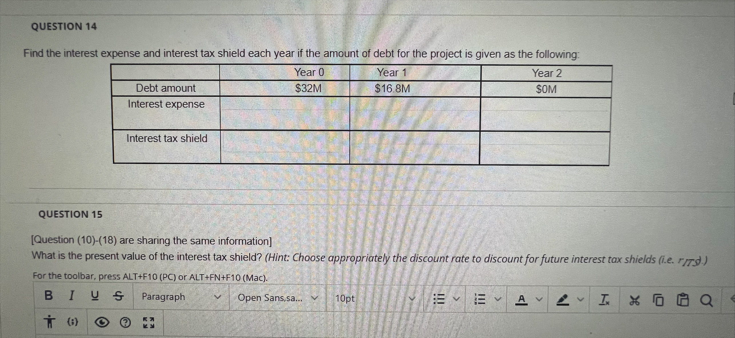 (Question (10)-(18) are sharing the same
