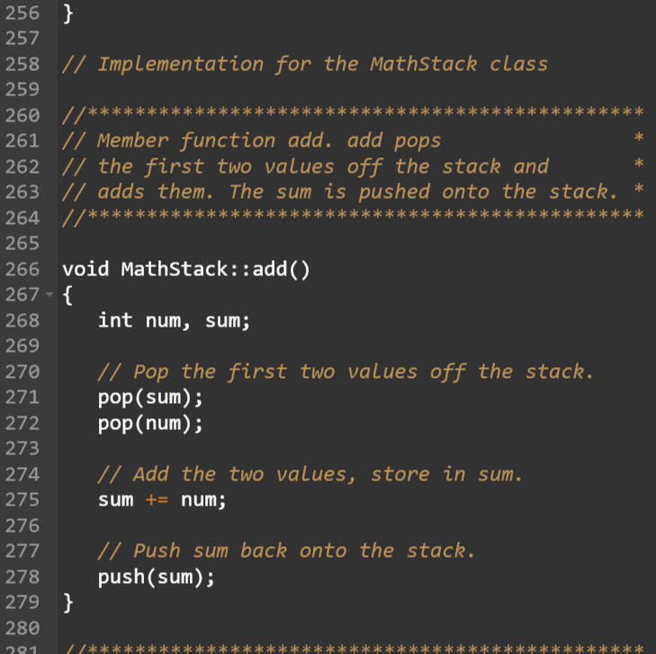 ` ` ` } / / Implementation for the MathStack