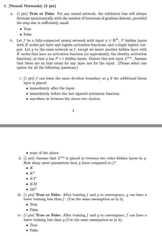 6 . [ Neural Networks ] ( 5 pts ) a . ( 1 pts )