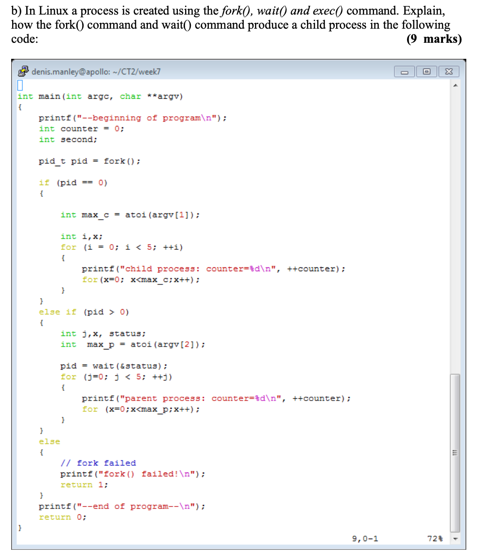 how the fork ( ) command and wait ( ) command