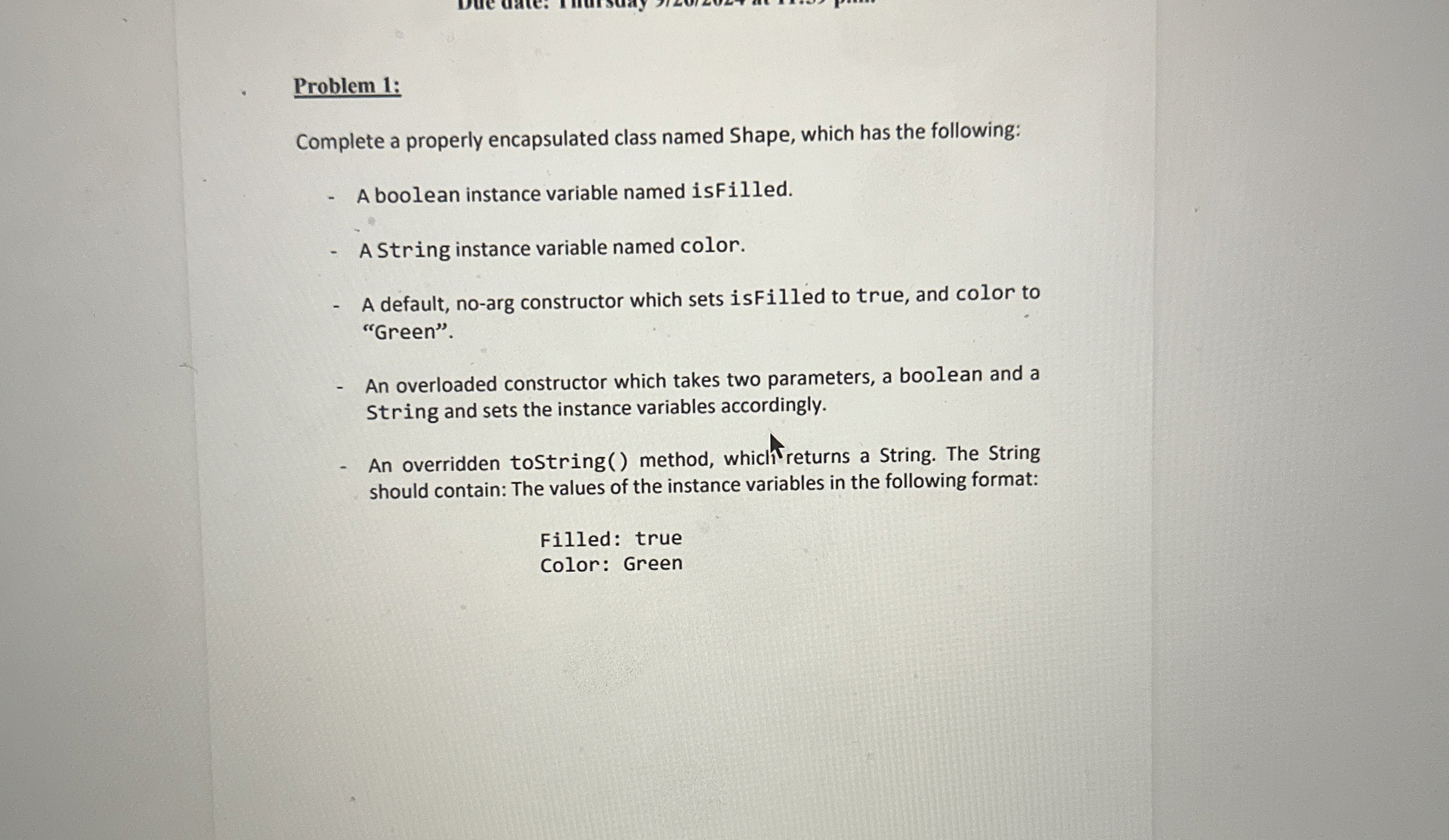 Problem 1 : Complete a properly encapsulated