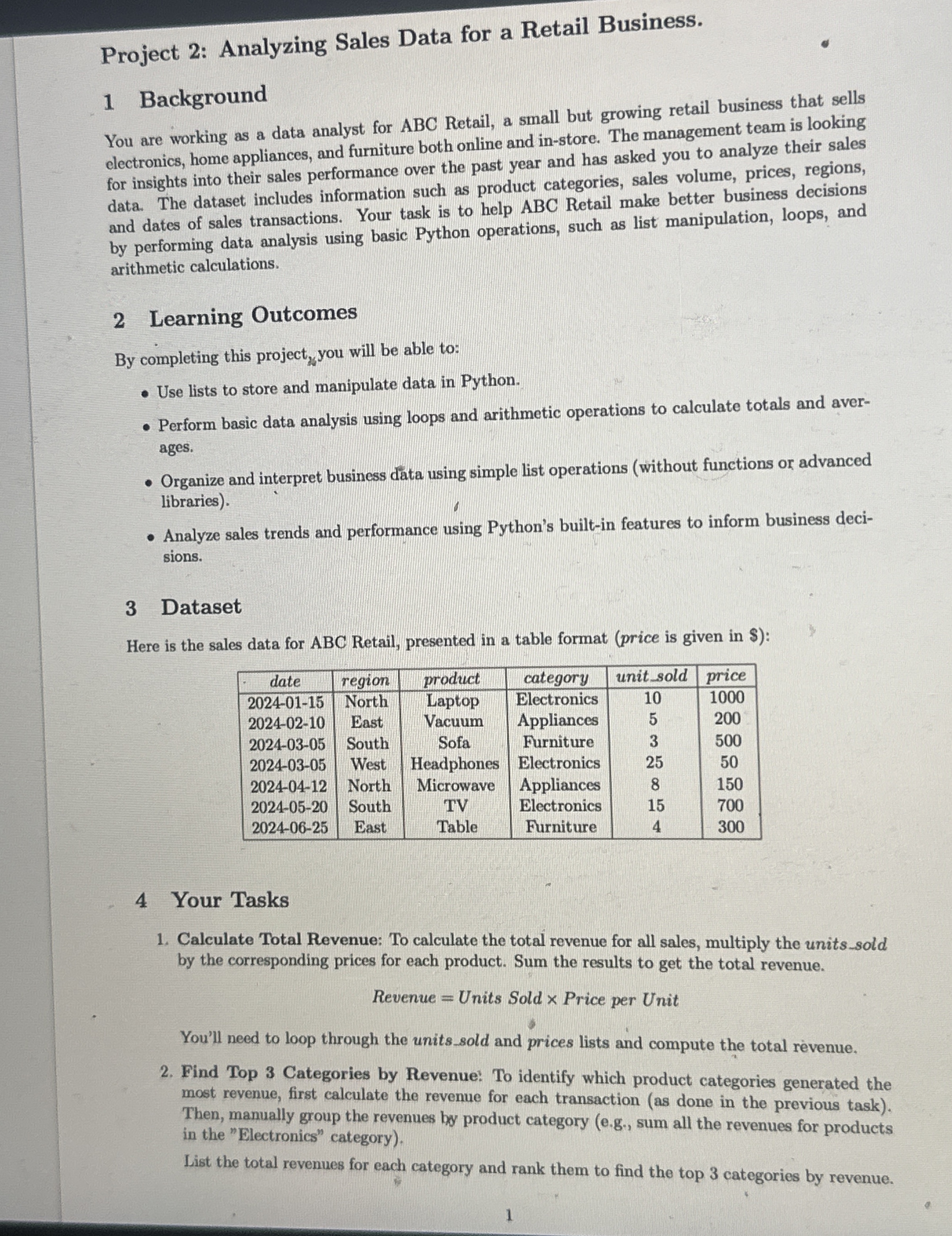 Project 2 : Analyzing Sales Data for a Retail