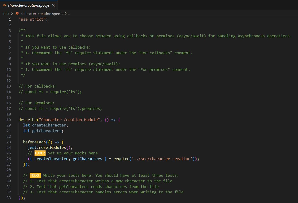 In this assignment you will create a character
