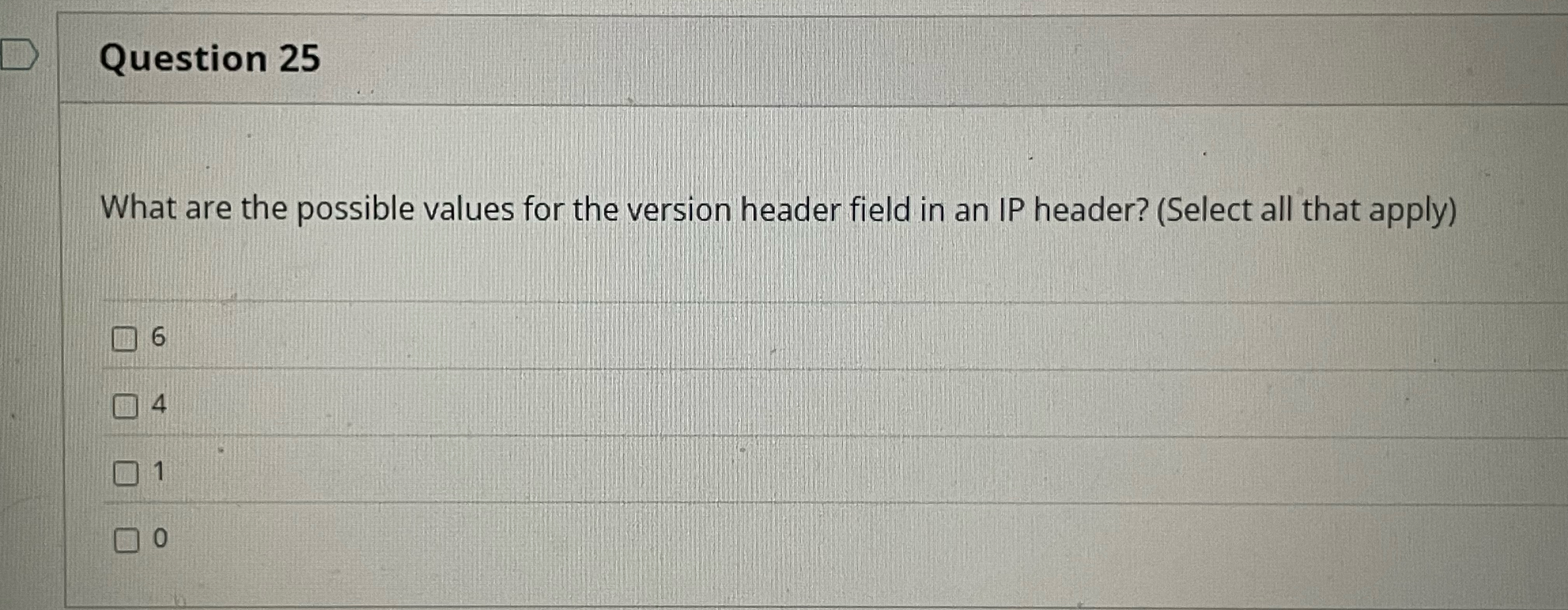 Question 2 5 What are the possible values for the
