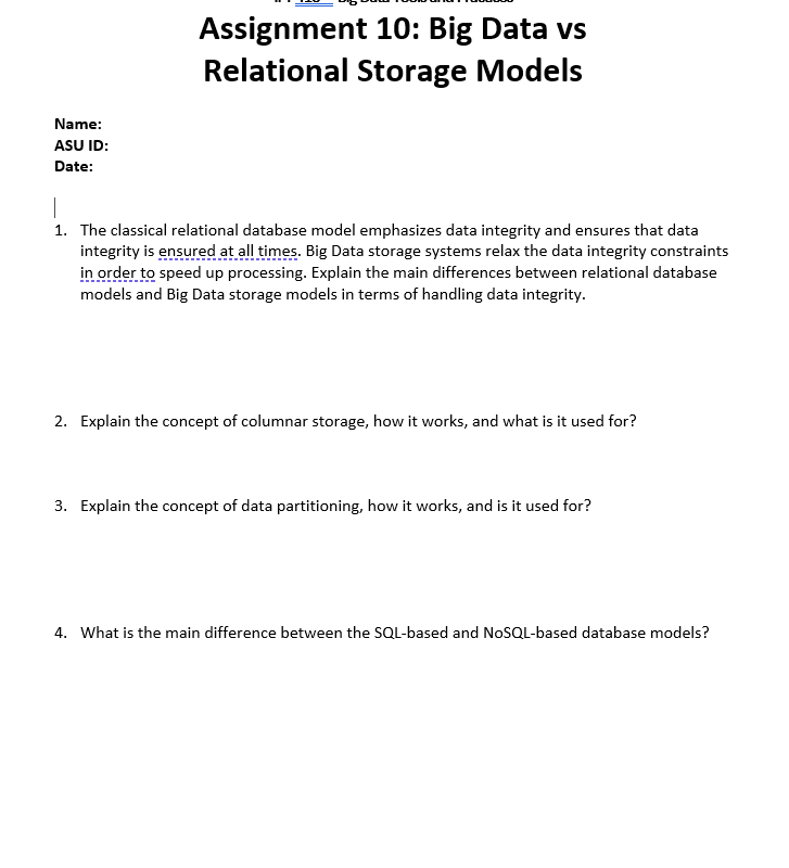 Assignment 1 0 : Big Data vs Relational Storage