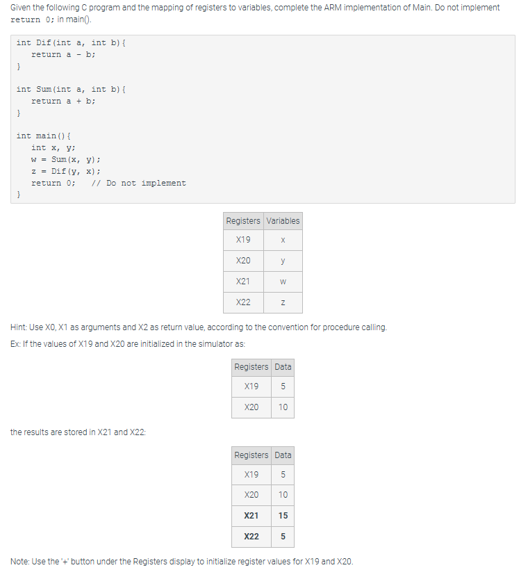 Given the following C program and the mapping of