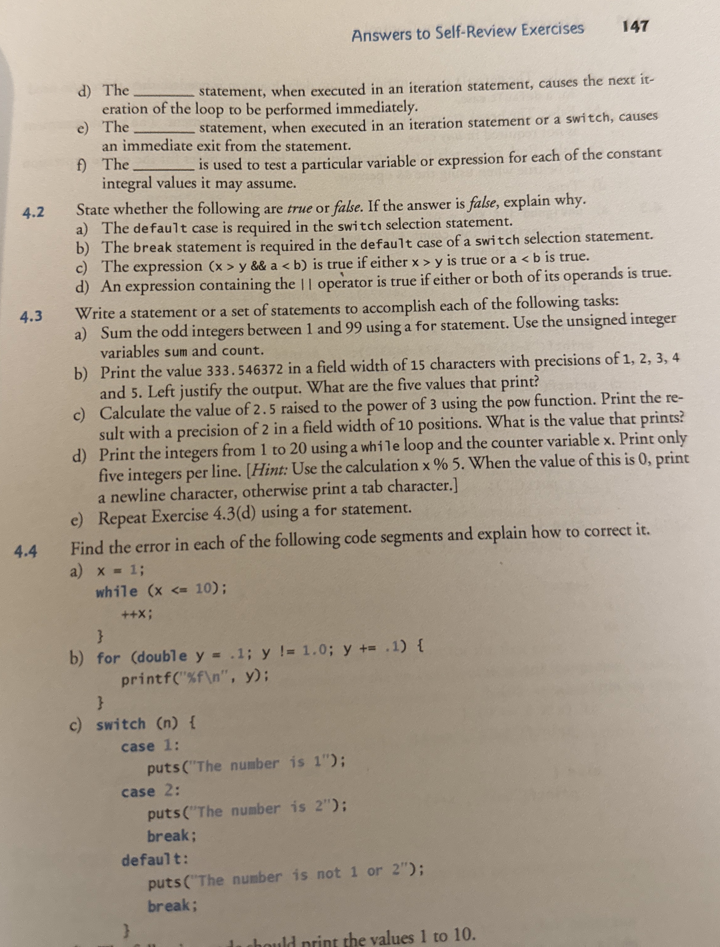 Answers to Self - Review Exercises 1 4 7 d ) The