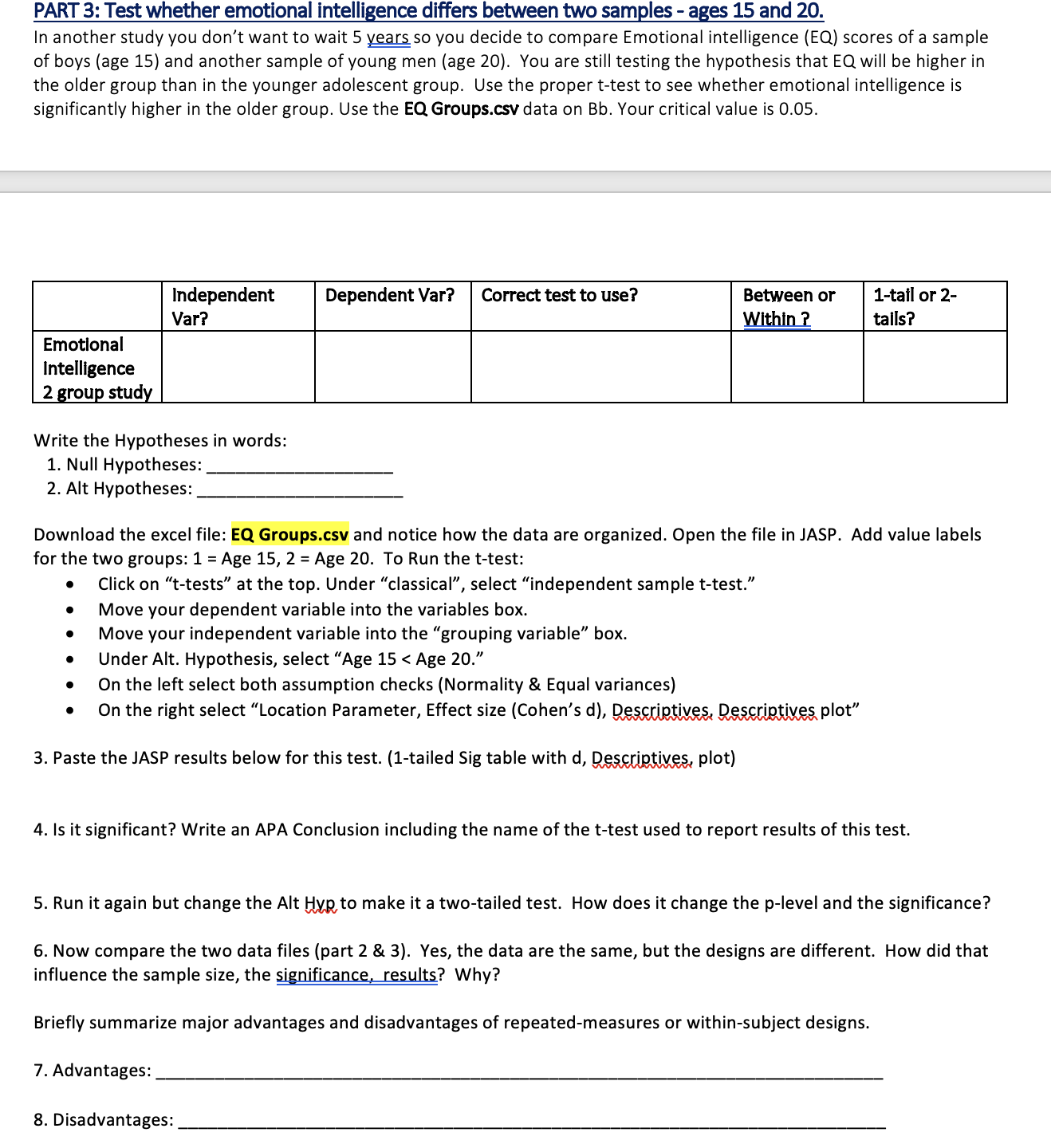 PART 3: Test whether emotional intelli ence