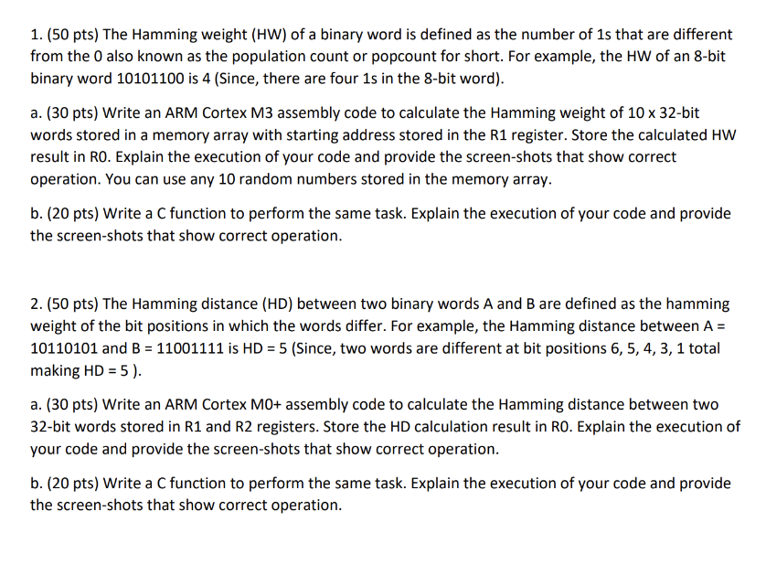 1 . ( 5 0 pts ) The Hamming weight ( HW ) of a