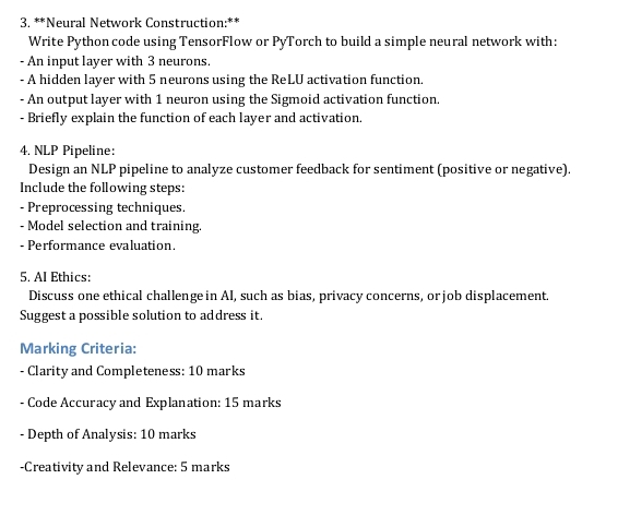 * * Neural Network Construction: * * Write Python