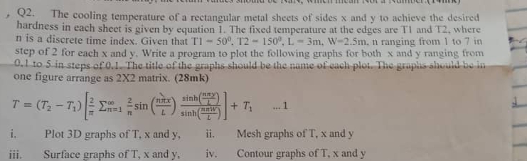 Q 2 . using matlab to solve The cooling