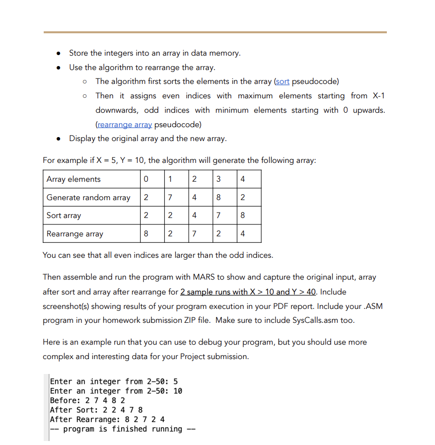 Write a MIPS program to rearrange an array such