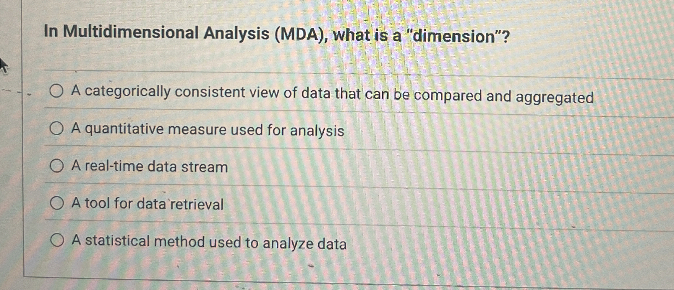 In Multidimensional Analysis ( MDA ) , what is a