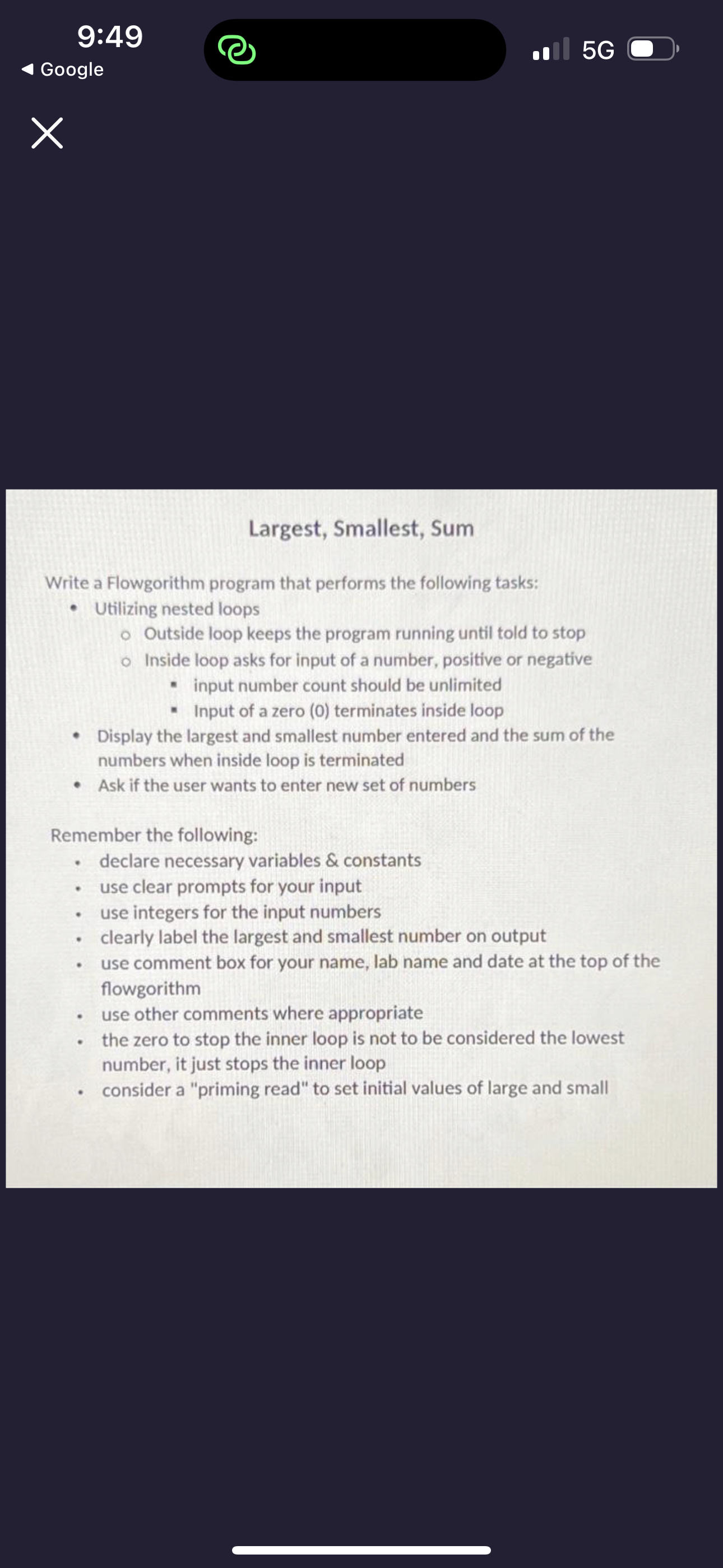 Largest, Smallest, Sum Write a Flowgorithm