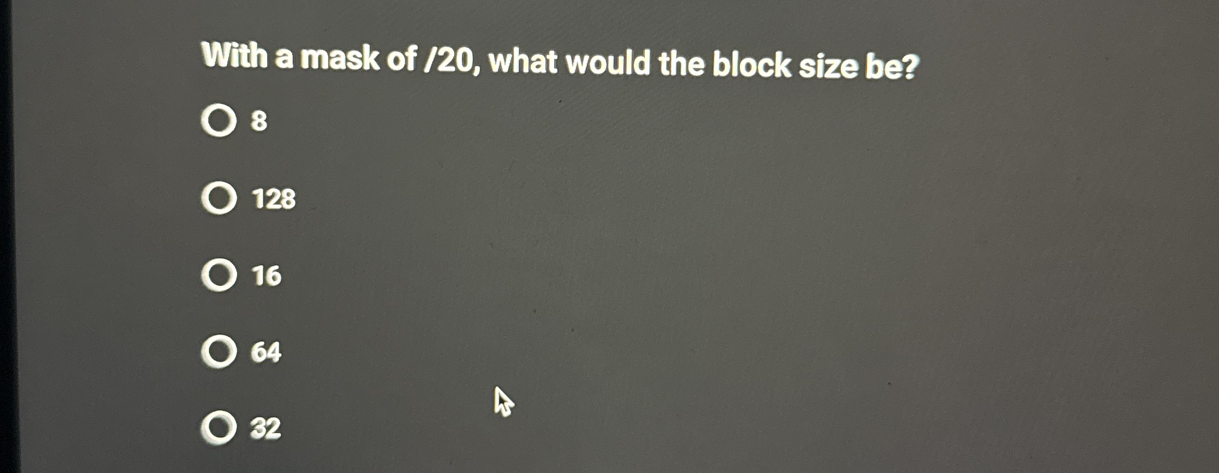 With a mask of / 2 0 , what would the block size
