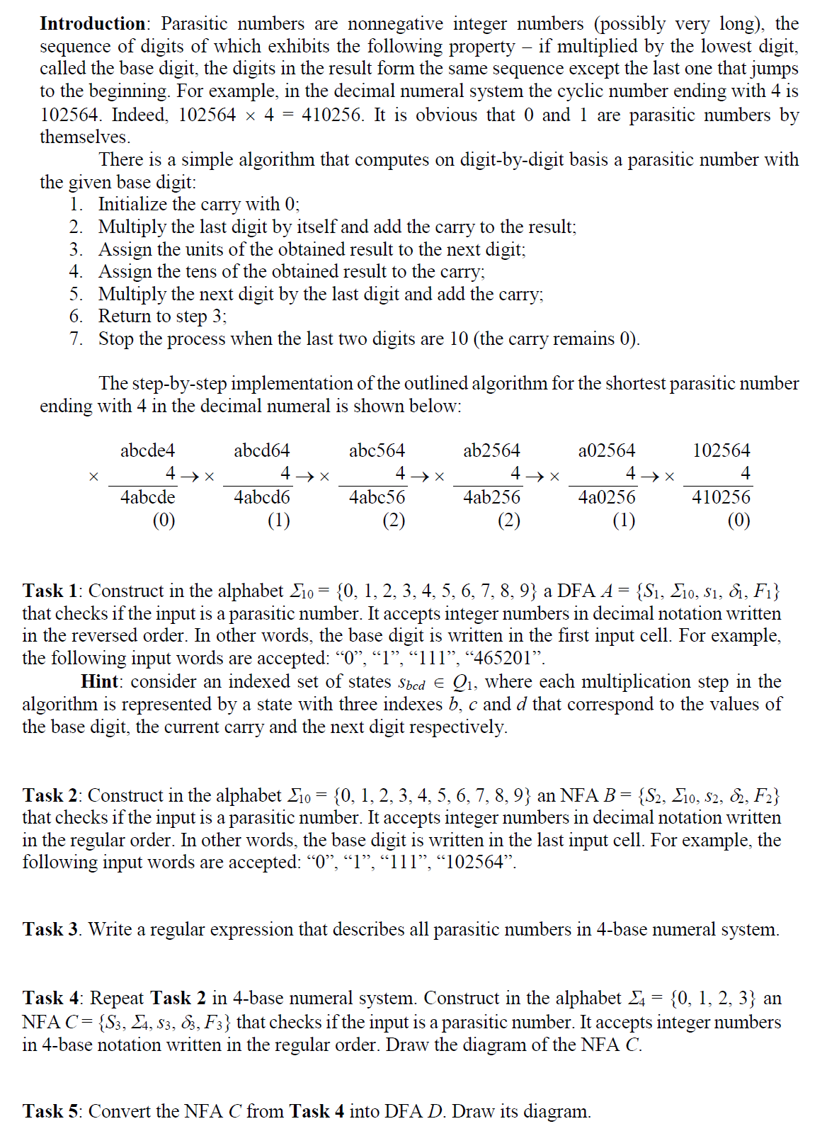 Introduction: Parasitic numbers are nonnegative