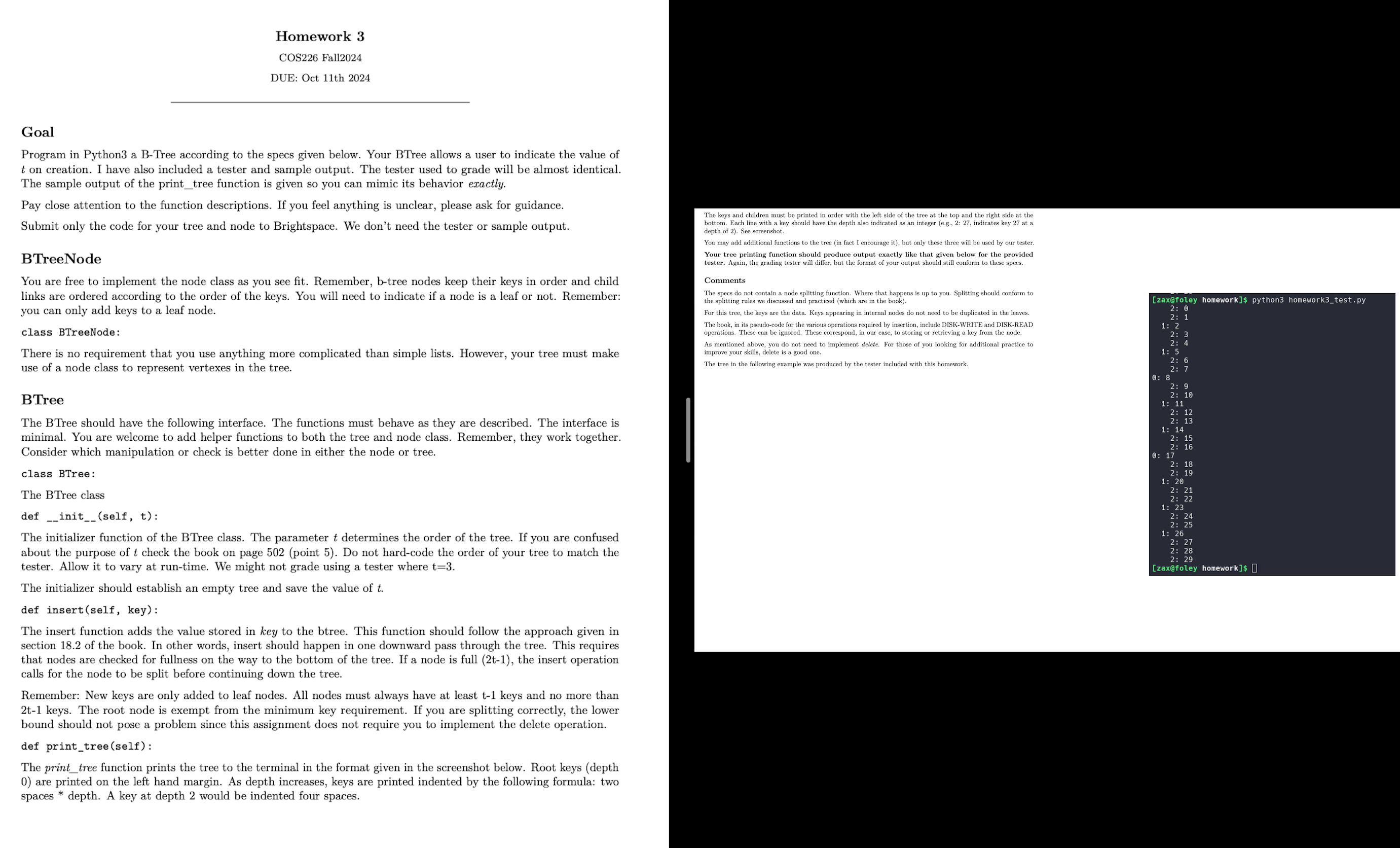 Goal Program in Python 3 a B - Tree according to