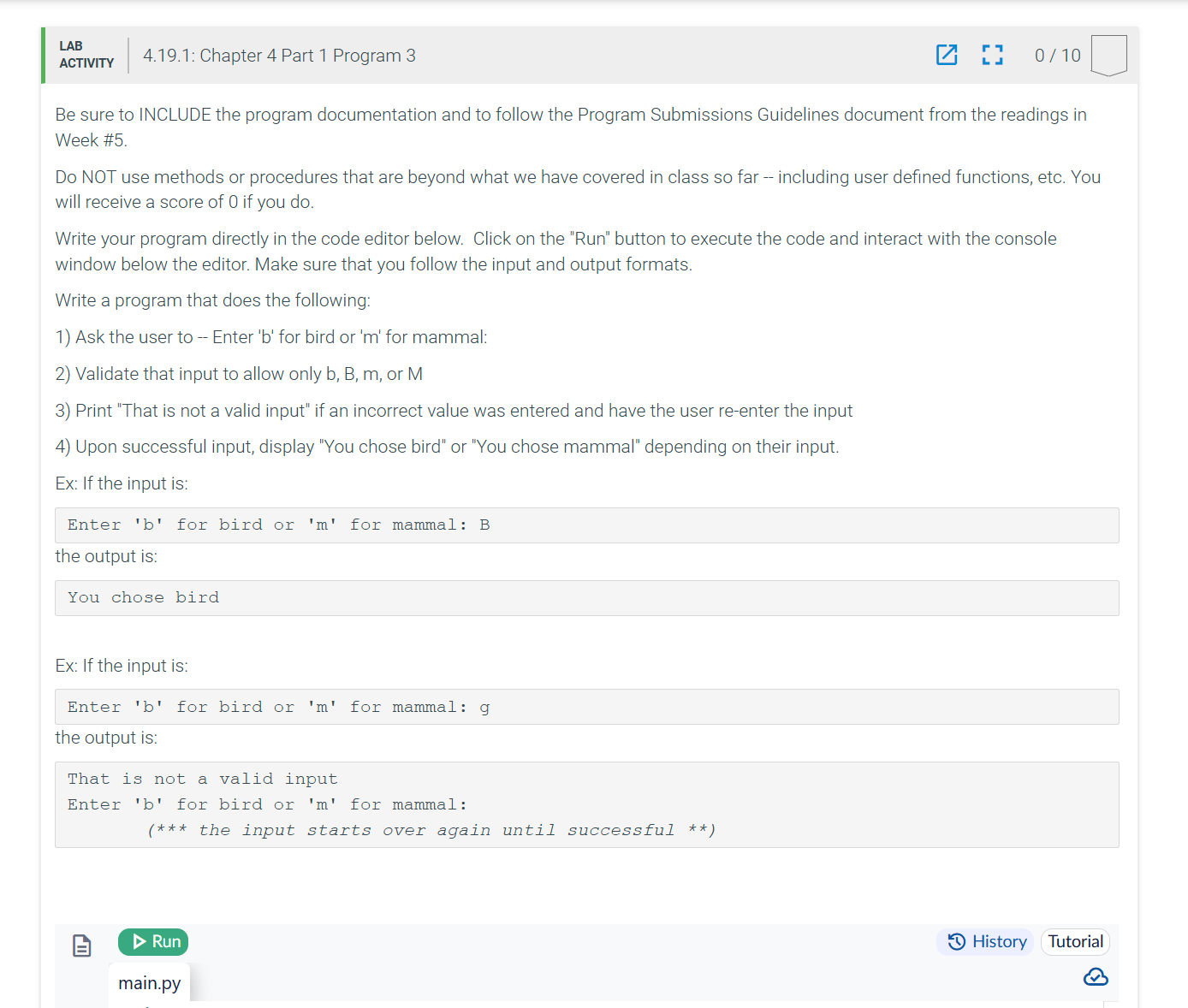 in python: Be sure to INCLUDE the program