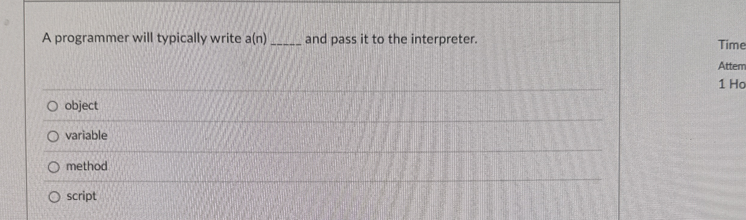 A programmer will typically write a ( n ) and