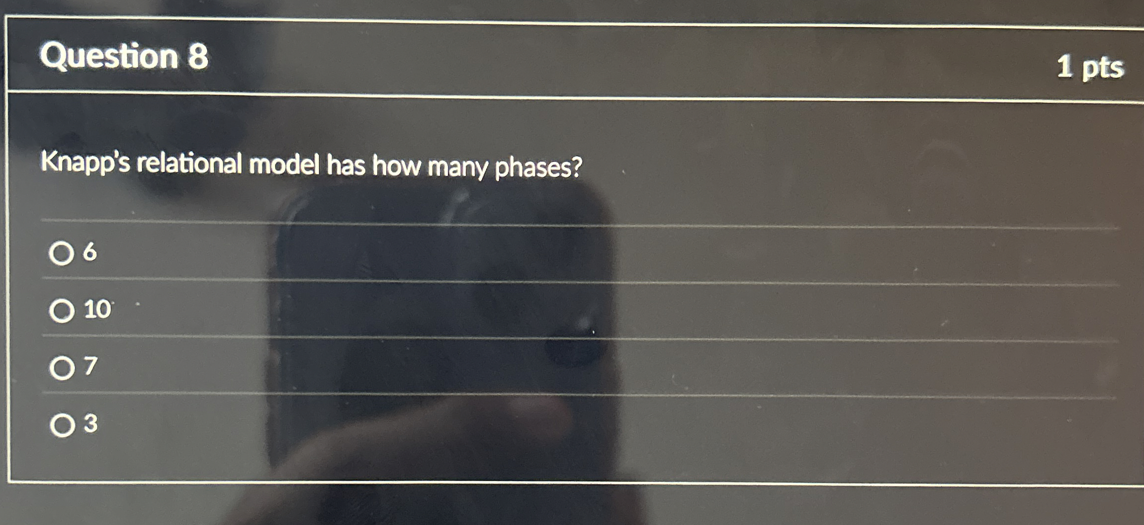 Question 8 1 pts Knapp's relational model has how