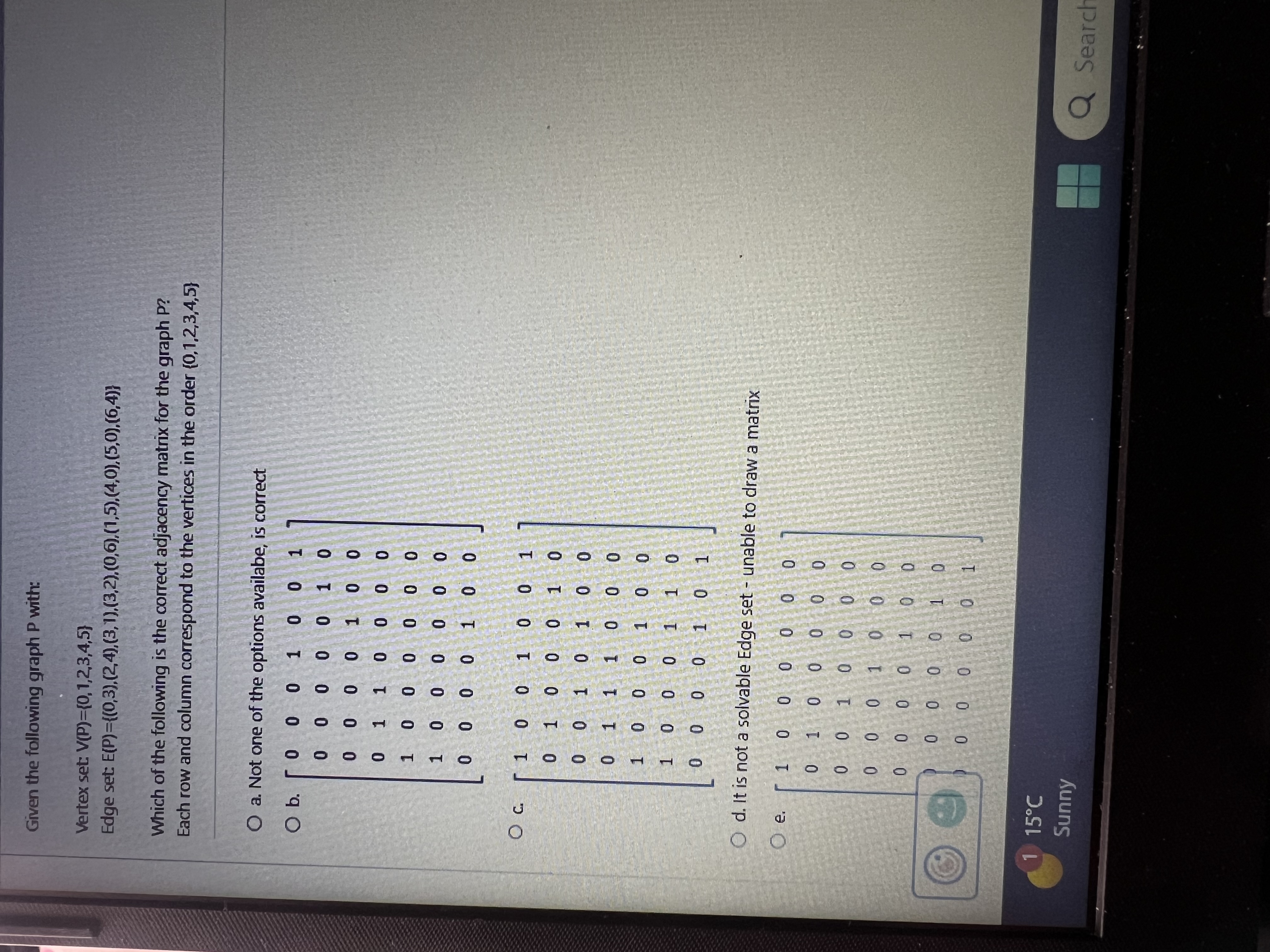 Given the following graph P with: Vertex set V (