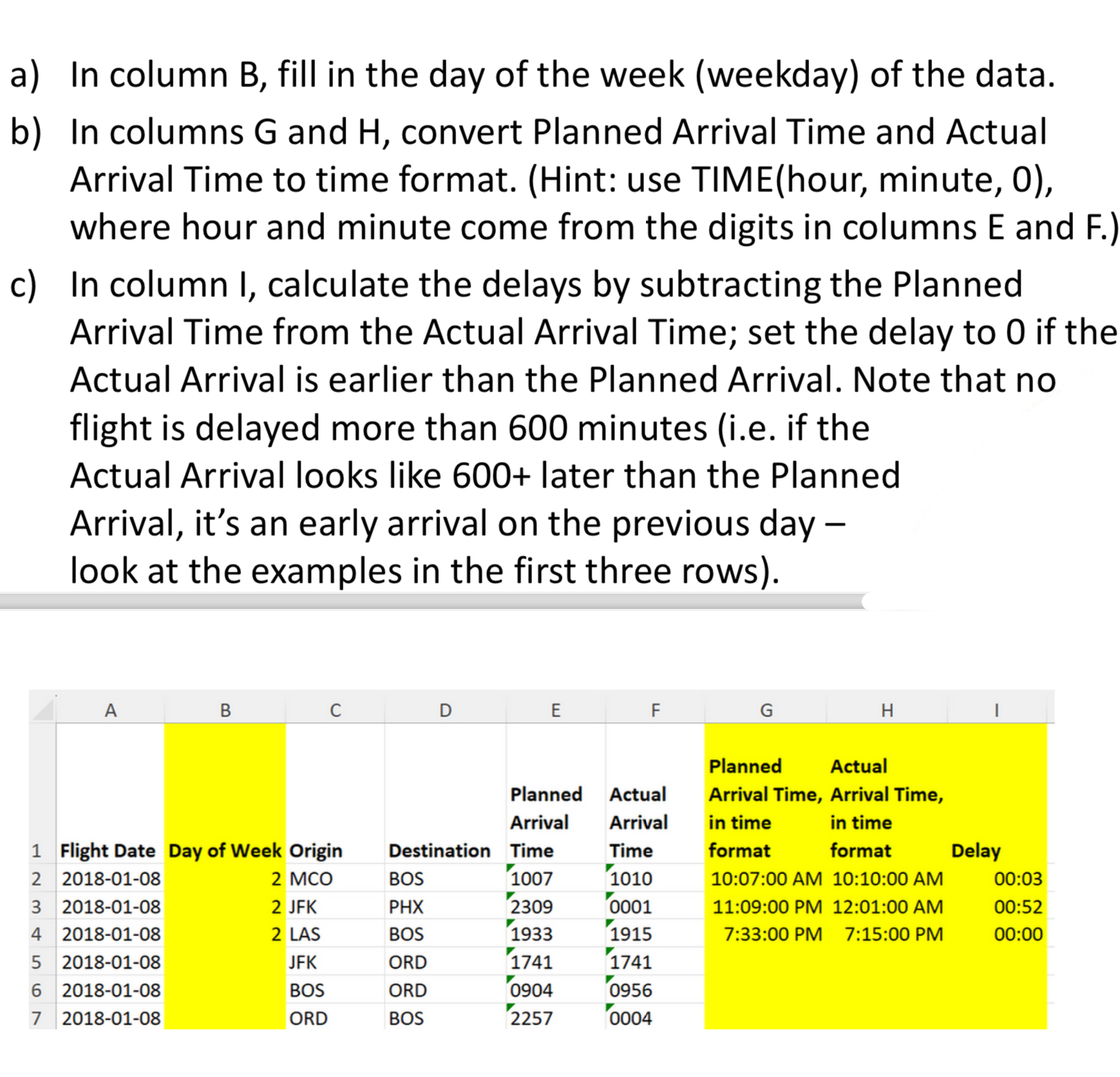 Solve the three problems by using excel and