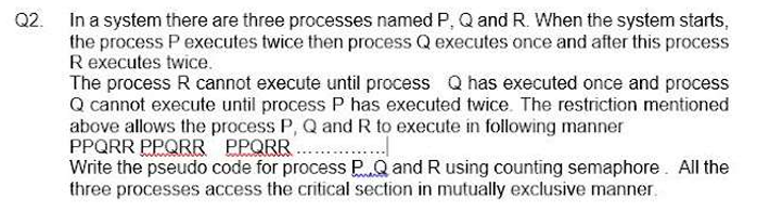 Q 2 . In a system there are three processes named