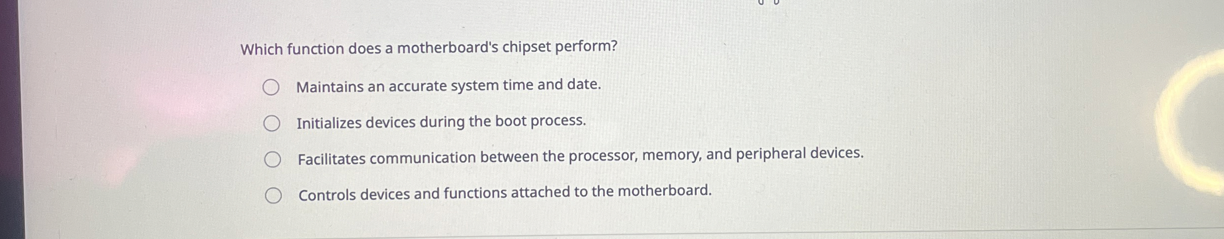 Which function does a motherboard's chipset