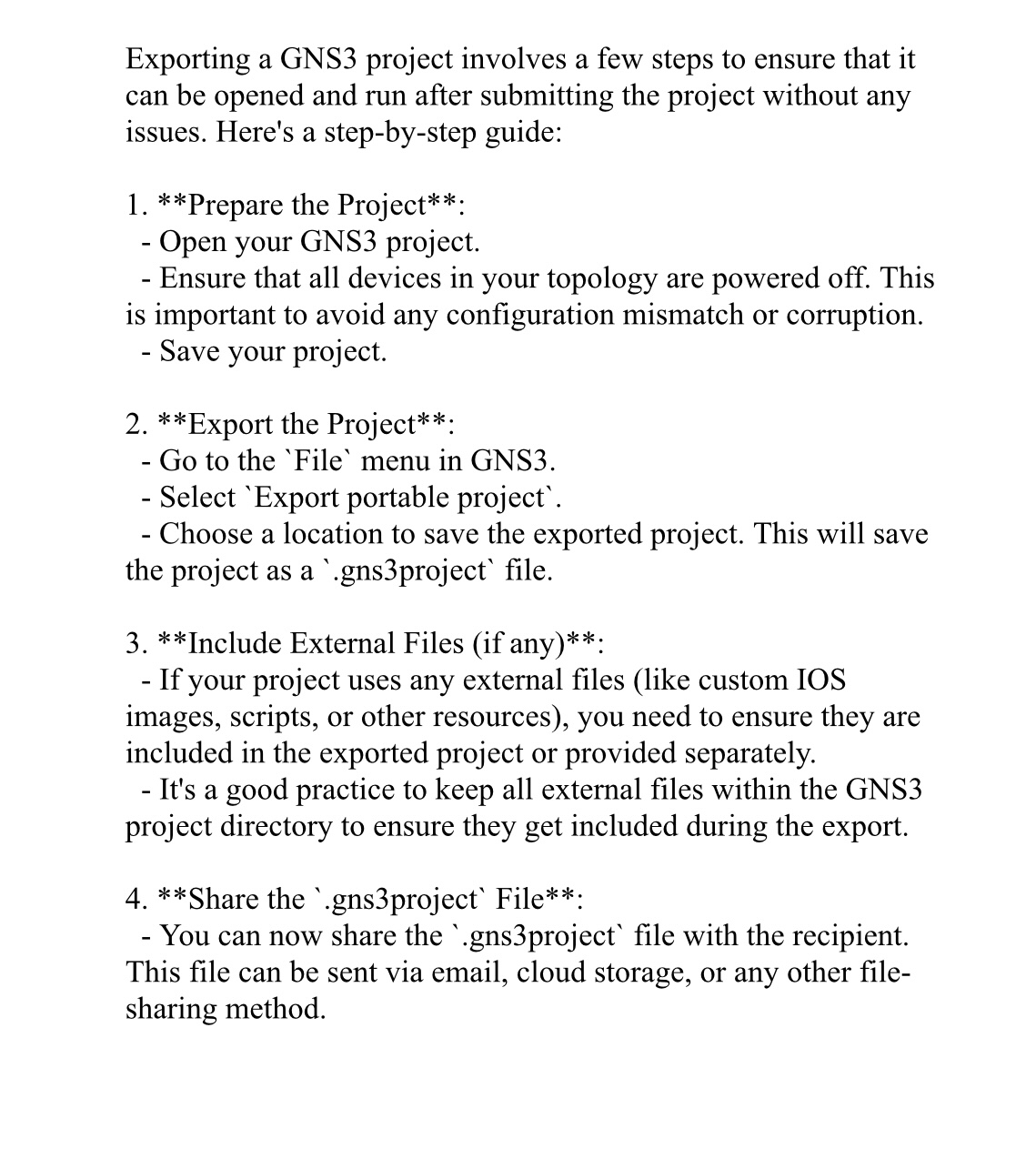 Exporting a GNS 3 project involves a few steps to