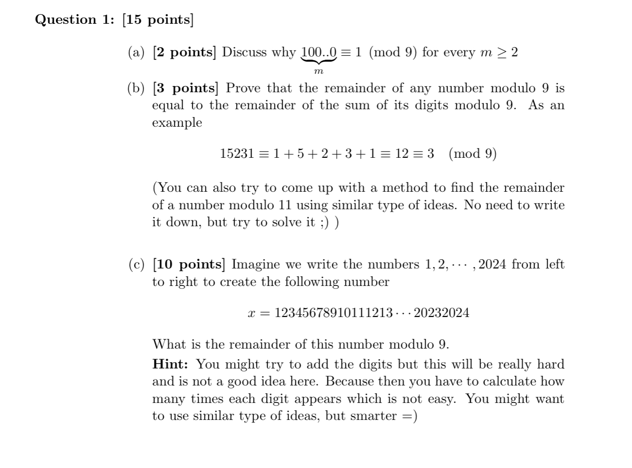 Question 1 : [ 1 5 points ] ( a ) [ 2 points ]