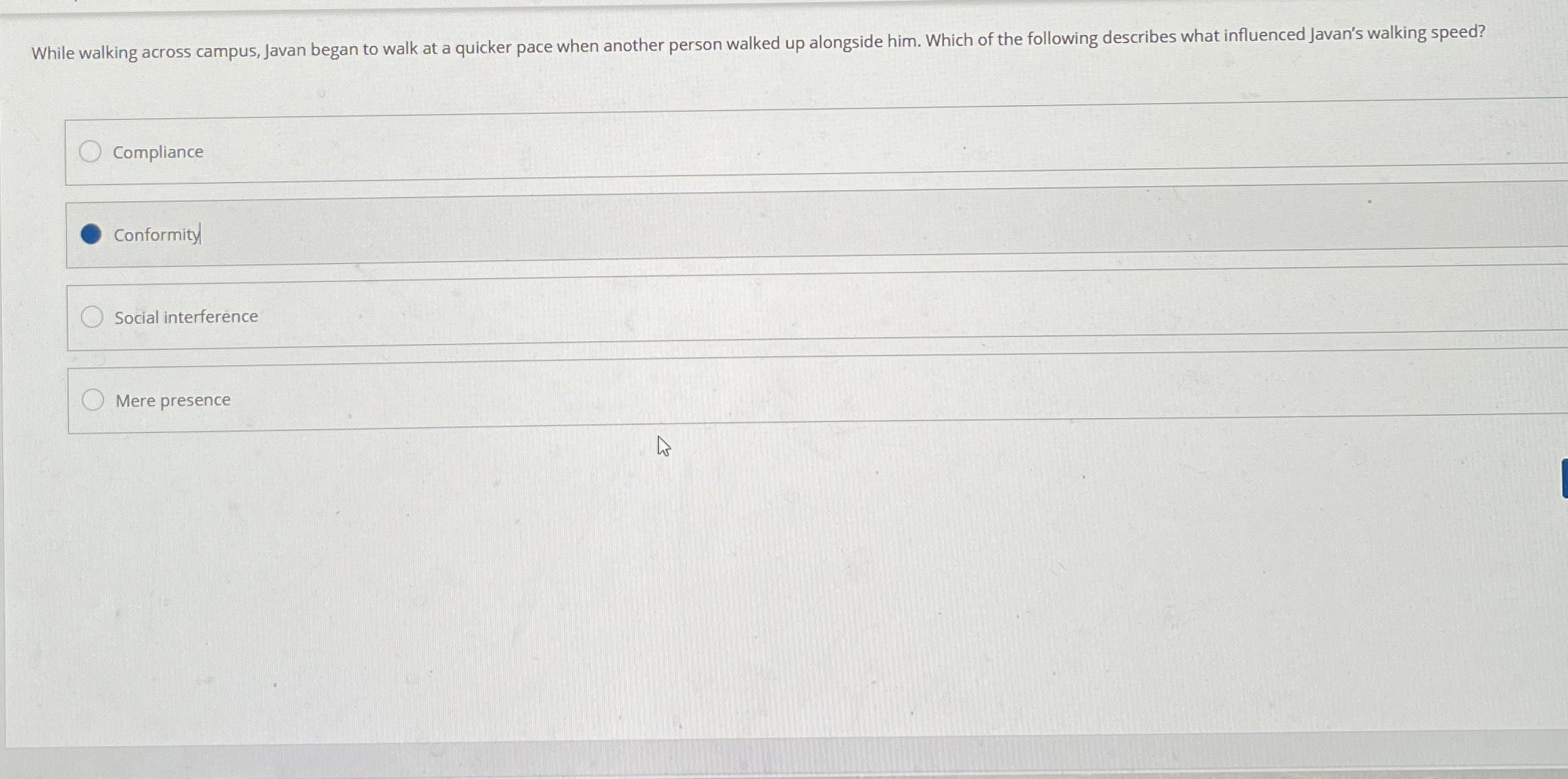 While walking across campus, Javan began to walk