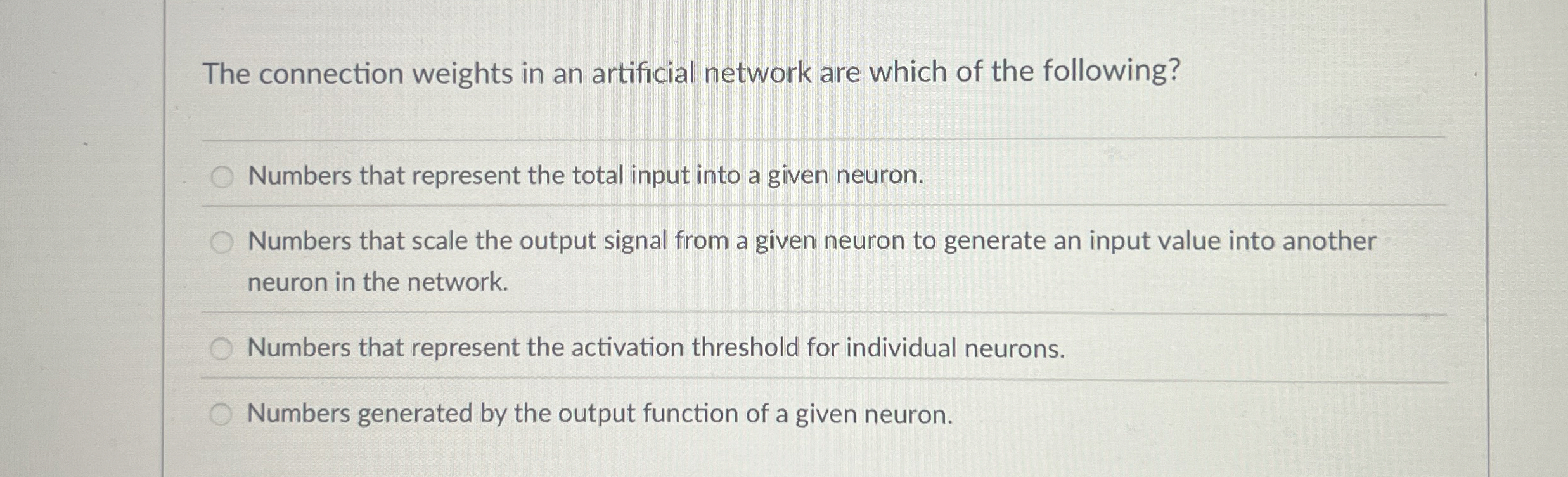 The connection weights in an artificial network