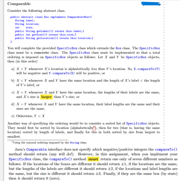 Comparable Consider the following abstract clas.