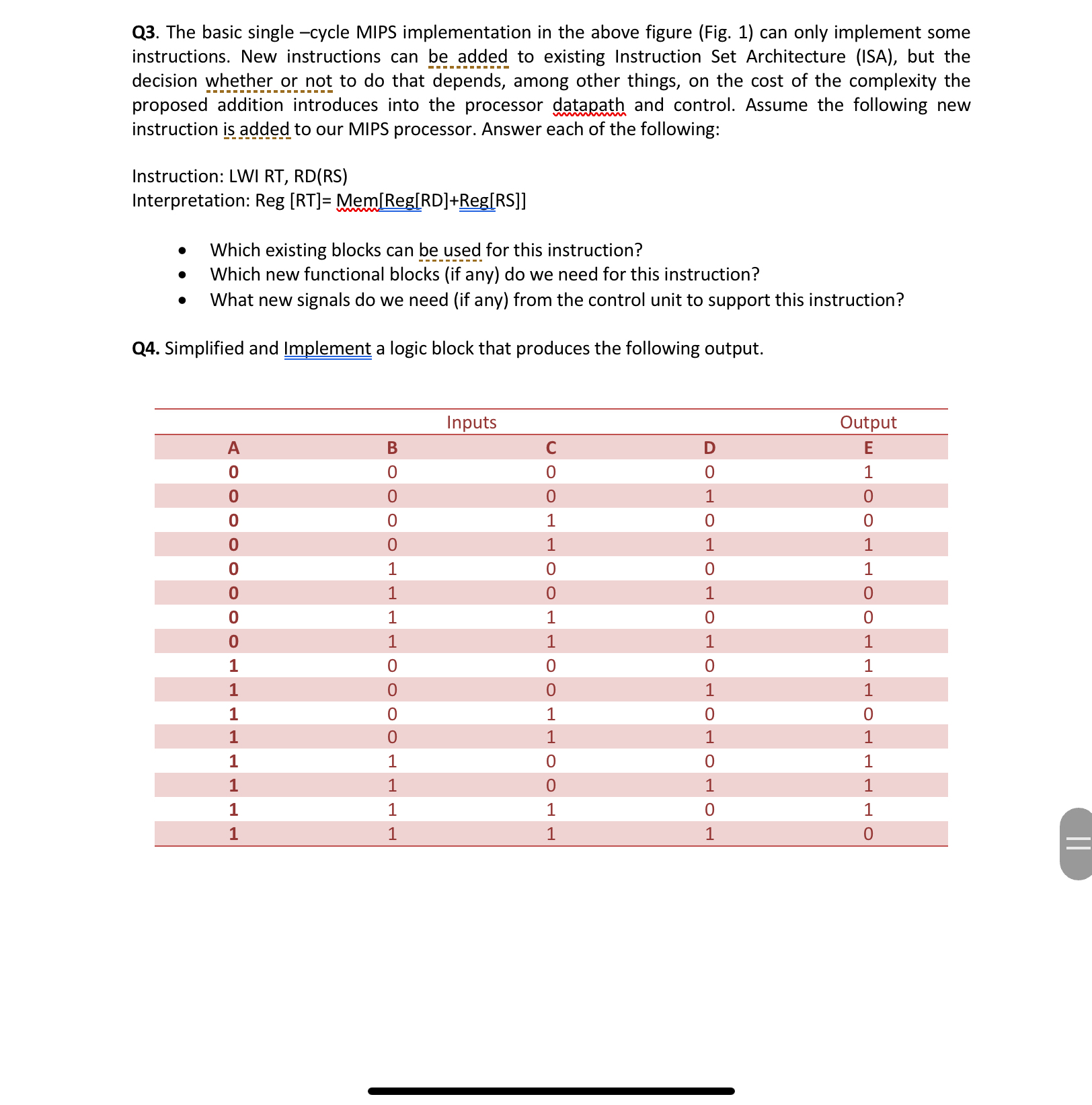Q 3 . The basic single - cycle MIPS