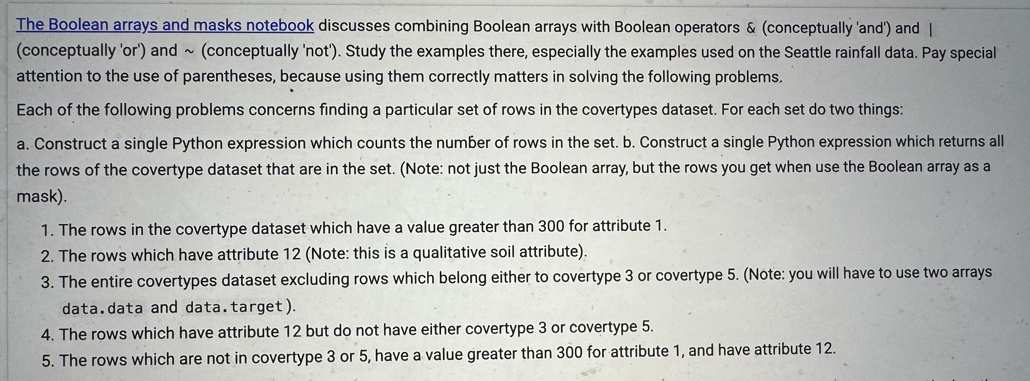 The Boolean arrays and masks notebook discusses