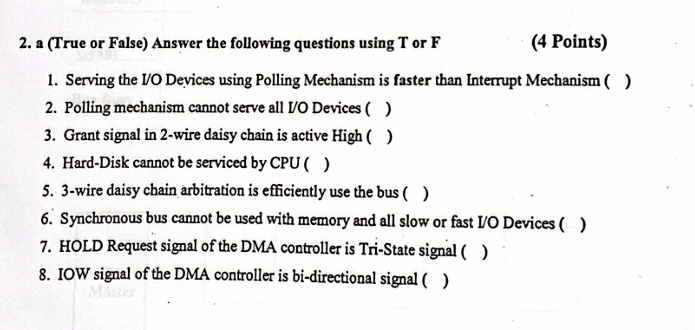 2 . a ( True or False ) Answer the following