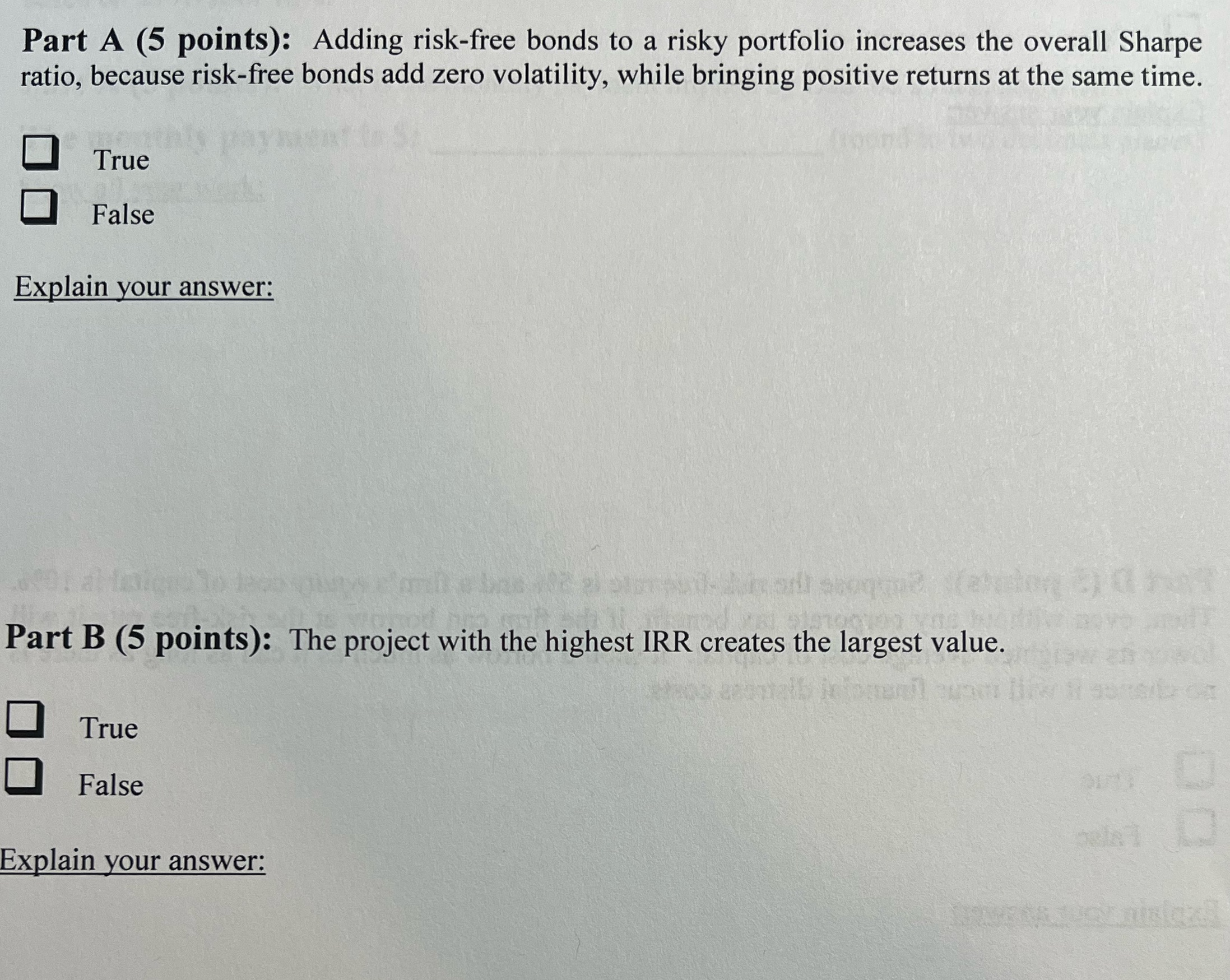 Part A (5 points): Adding risk-free bonds to a