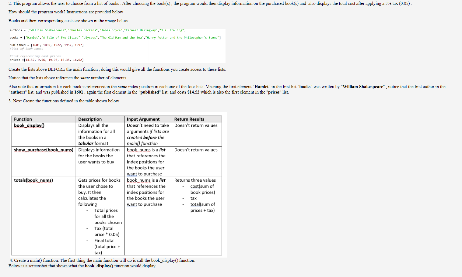 How should the program work? Instructions are