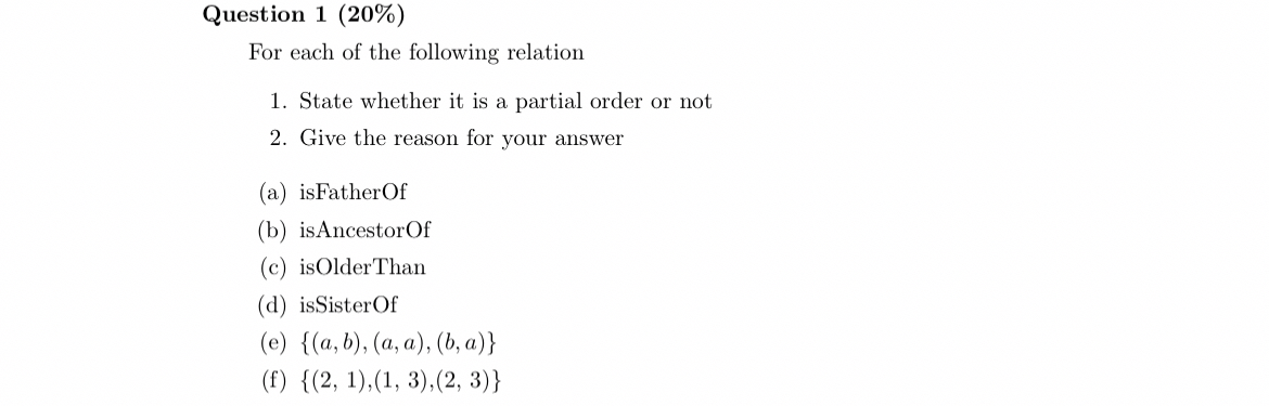Question 1 ( 2 0 % ) For each of the following